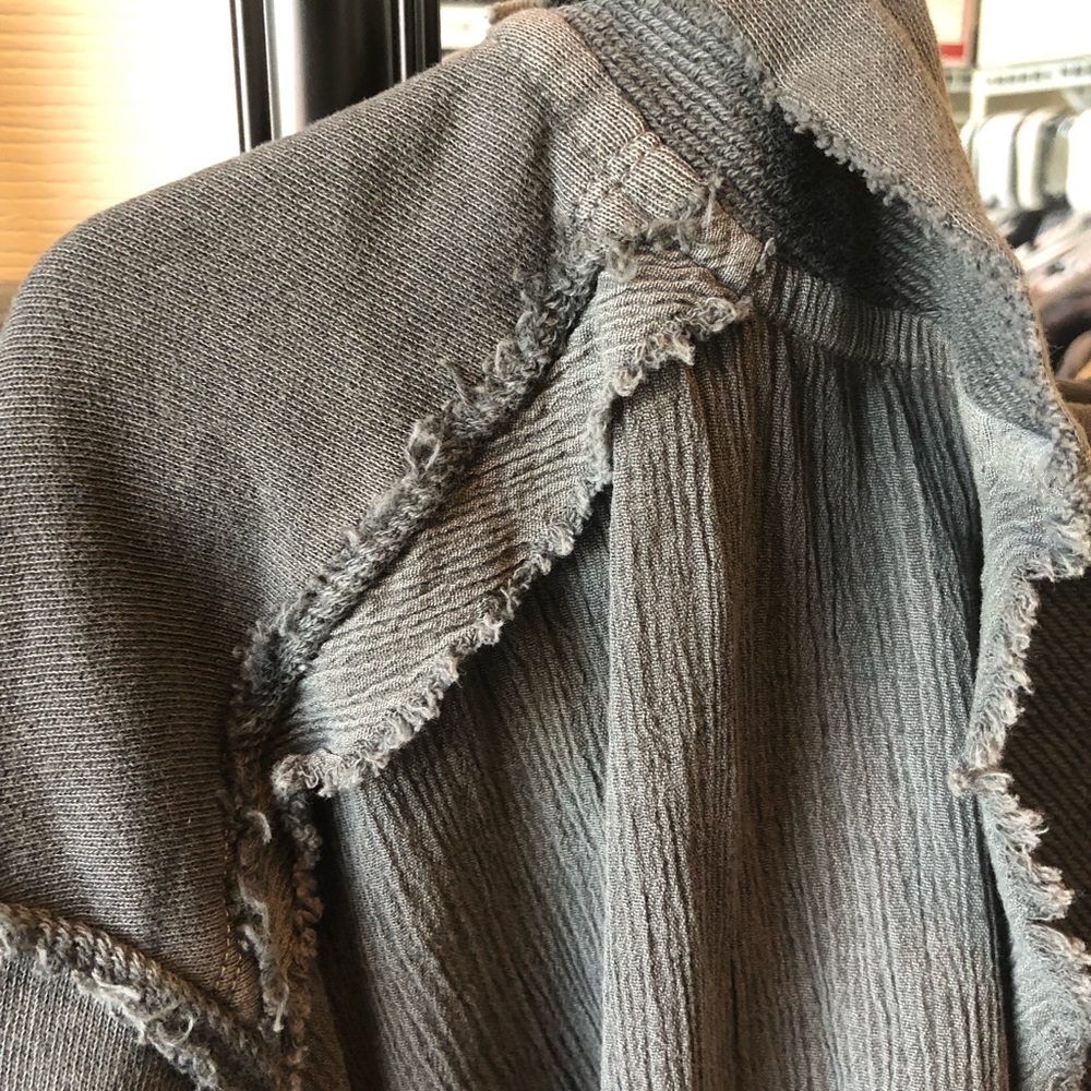 Bobeau Mixed Media Ruched Hooded Cardigan - Picture 10 of 14